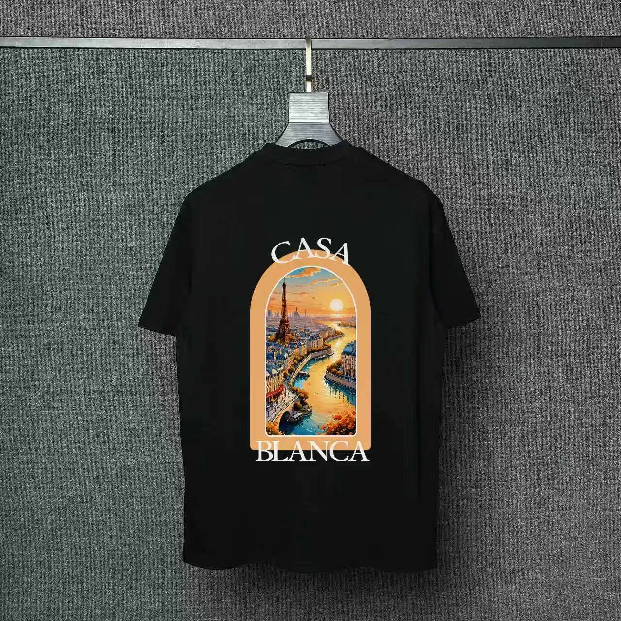 26ss CASABLANCA original printing process short-sleeved T-shirt original development using high-density double yarn pure cotton fabric upper body soft and comfortable color Black White Dark Green color Orange Pink Blue Royal Blue color cigarette powder 8 colors Sizes S M L XL